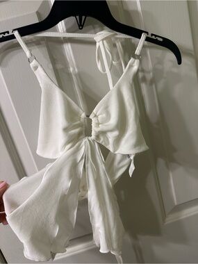 SHEIN White Ruched Tie-Front Crop Camisole